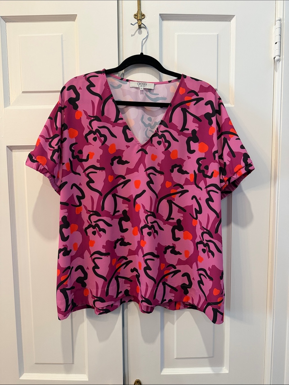 Crosby by mollie burch Pink Abstract Print V-Neck Short Sleeve Top